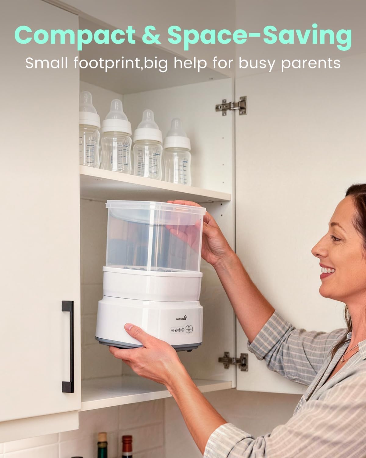Grownsy Compact Baby Bottle Sterilizer and Dryer with Fast Sanitization