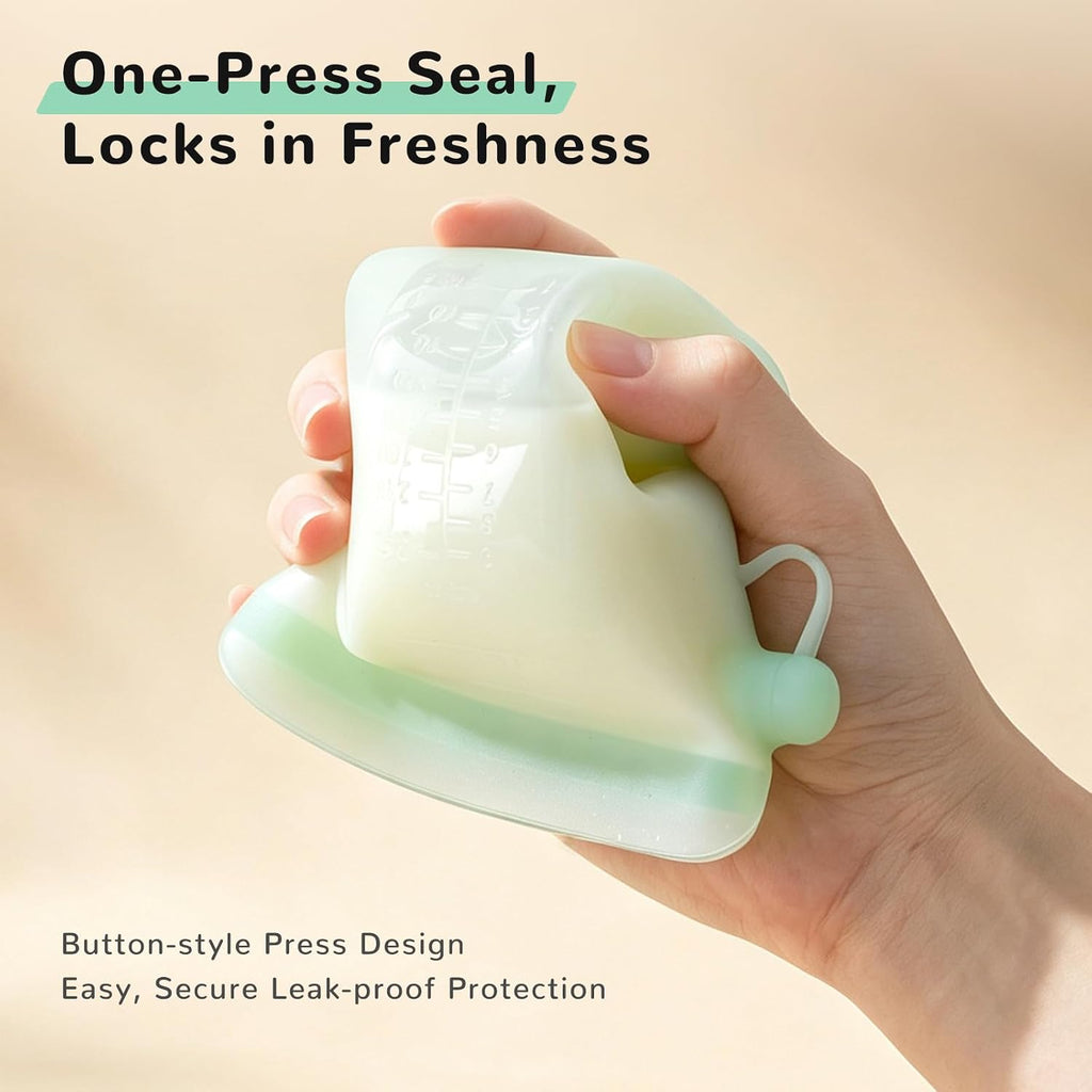 COMI Silicone Breast Milk Storage Bags Reusable, 9oz, BPA Free, 4Green