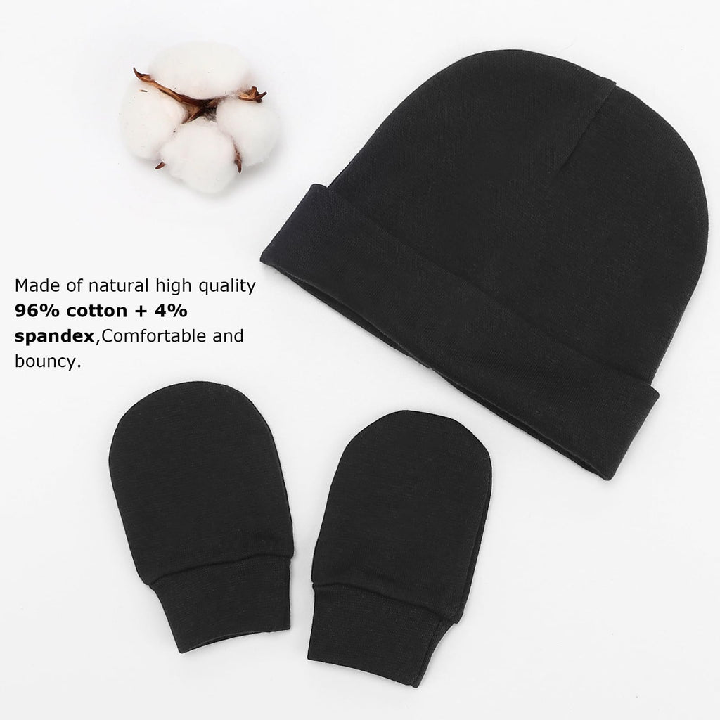 BQUBO Baby Hats and Mittens Infant Cotton Beanie Gloves No Scratch Set Newborn Hospital Hat for Boys Girls