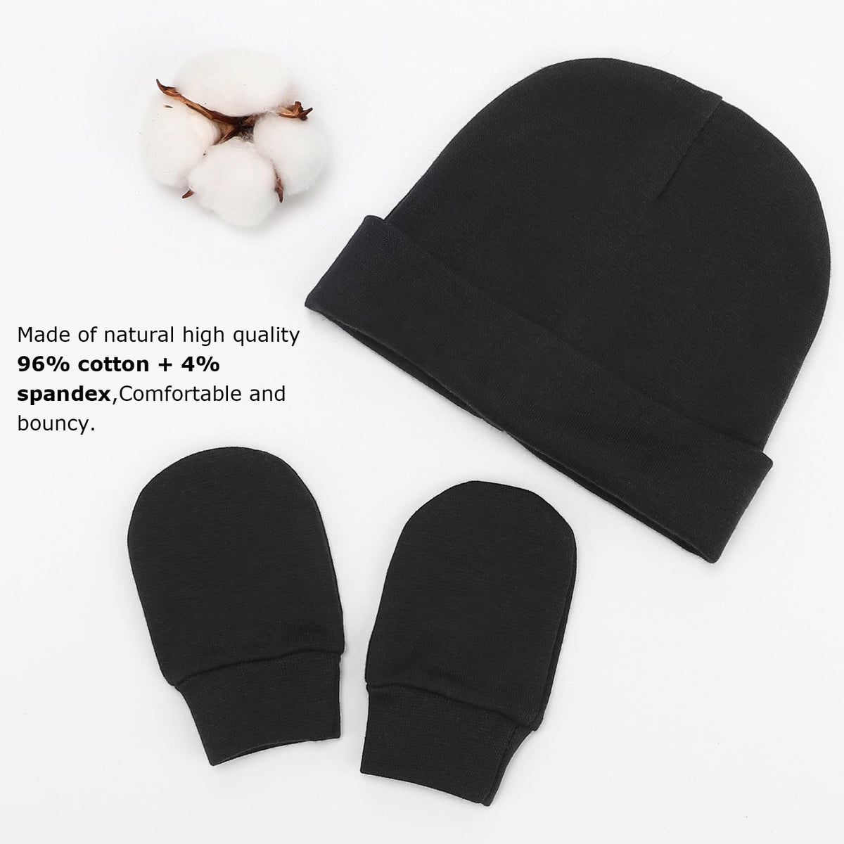 BQUBO Baby Hats and Mittens Infant Cotton Beanie Gloves No Scratch Set Newborn Hospital Hat for Boys Girls