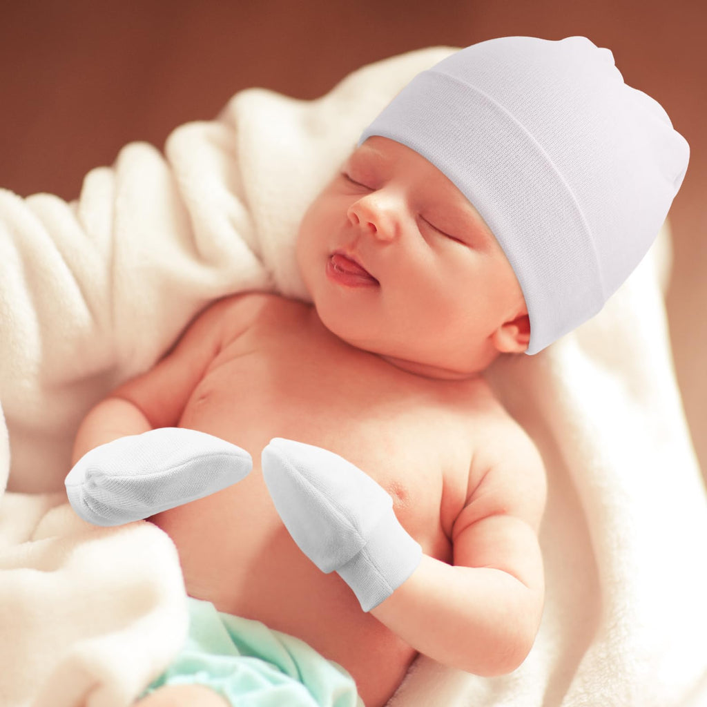 BQUBO Baby Hats and Mittens Infant Cotton Beanie Gloves No Scratch Set Newborn Hospital Hat for Boys Girls