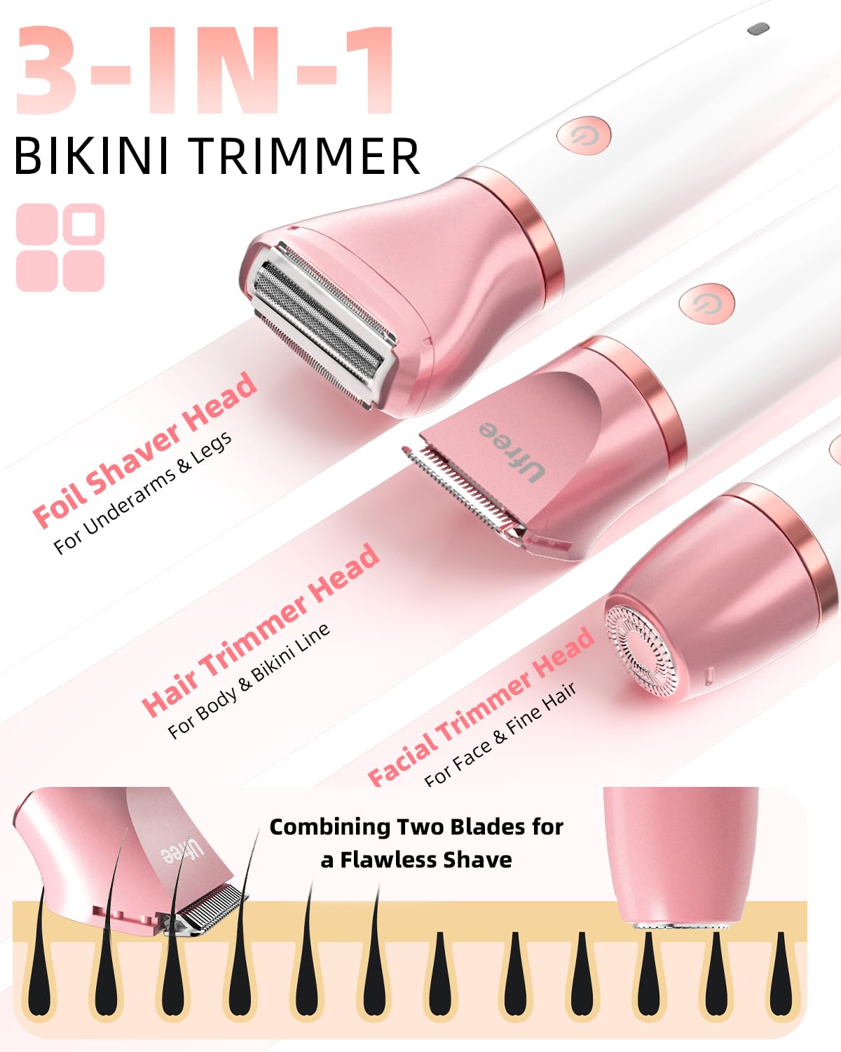 Ufree 3-in-1 Bikini Trimmer Electric Razors for Women, Gifts for Women