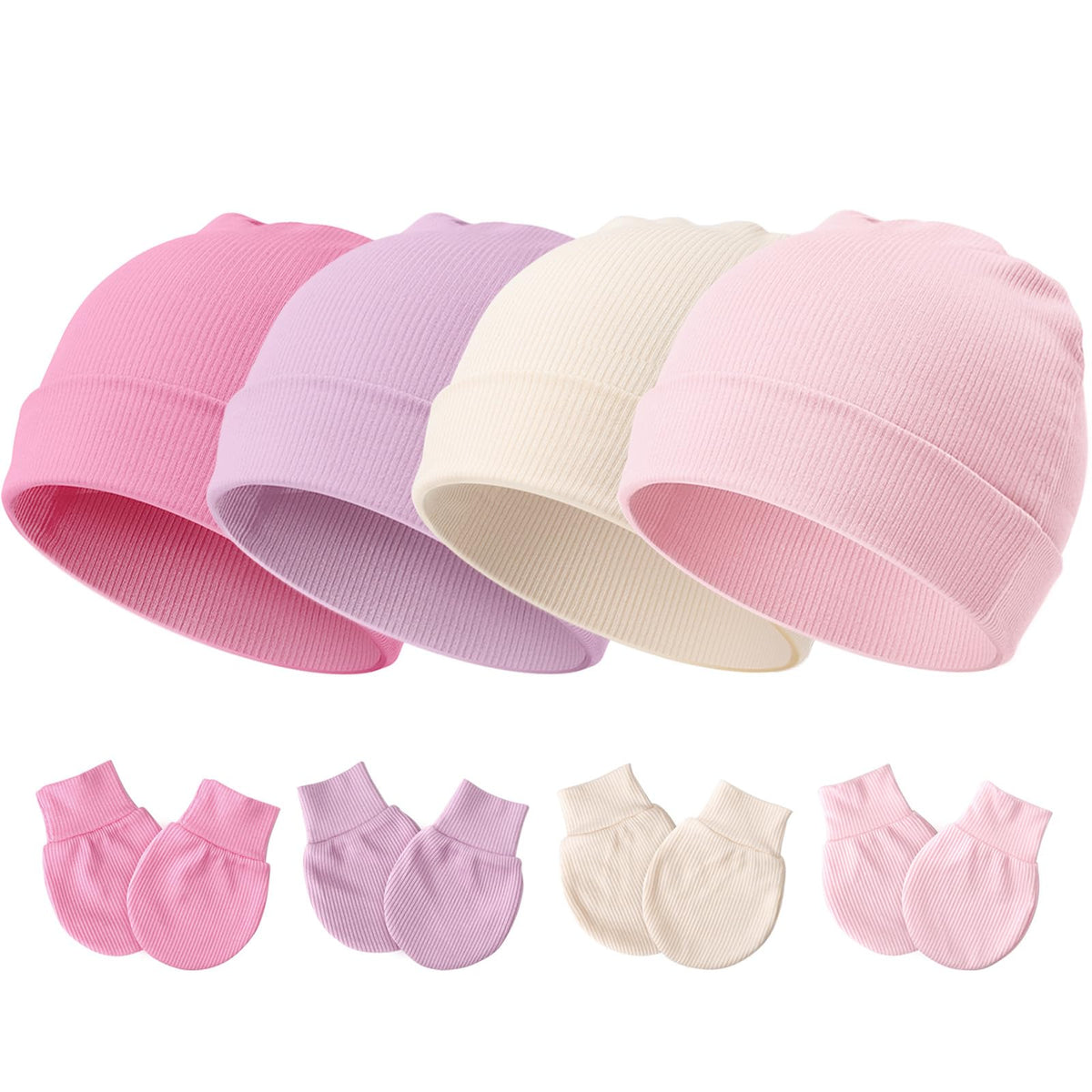 BQUBO Baby Hats and Mittens Infant Cotton Beanie Gloves No Scratch Set Newborn Hospital Hat for Boys Girls
