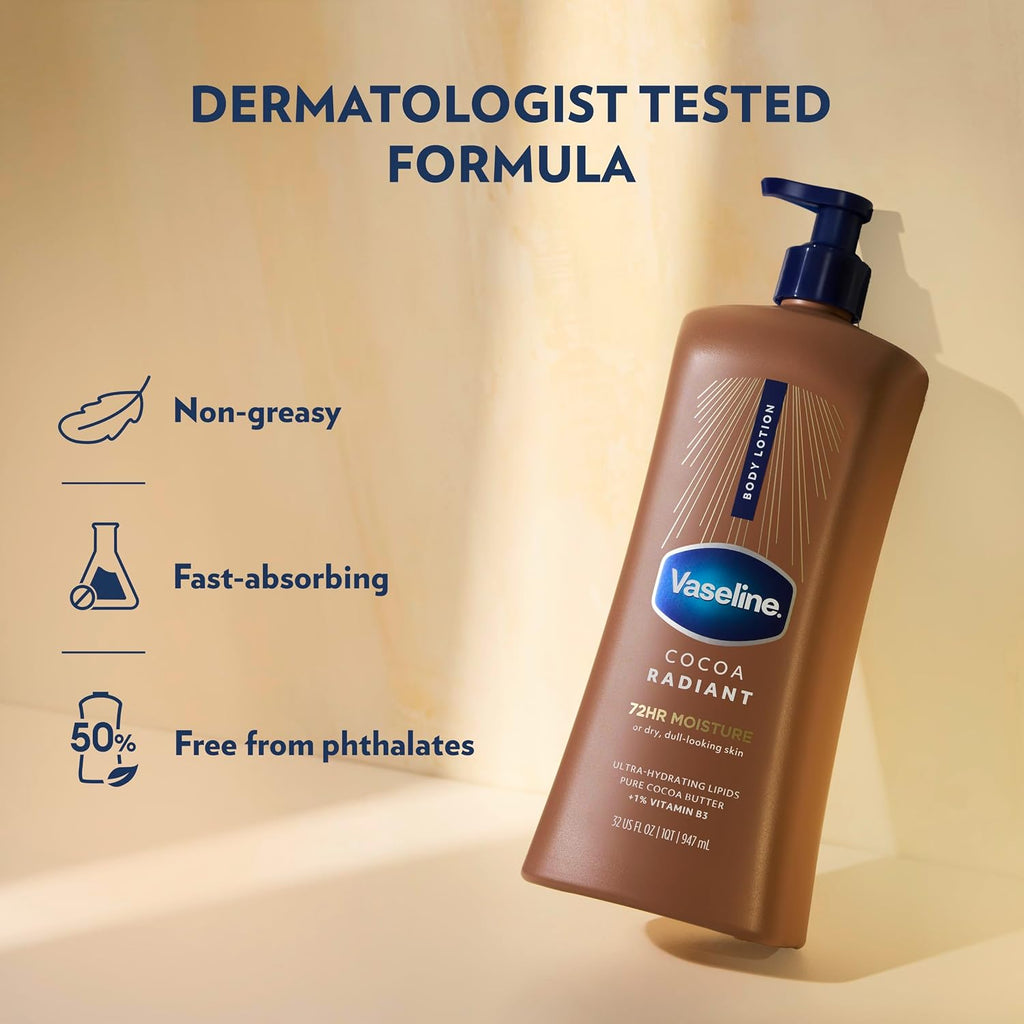 Vaseline Cocoa Radiant Body Lotion for Dry Skin + Cocoa Butter 20.3oz 3ct