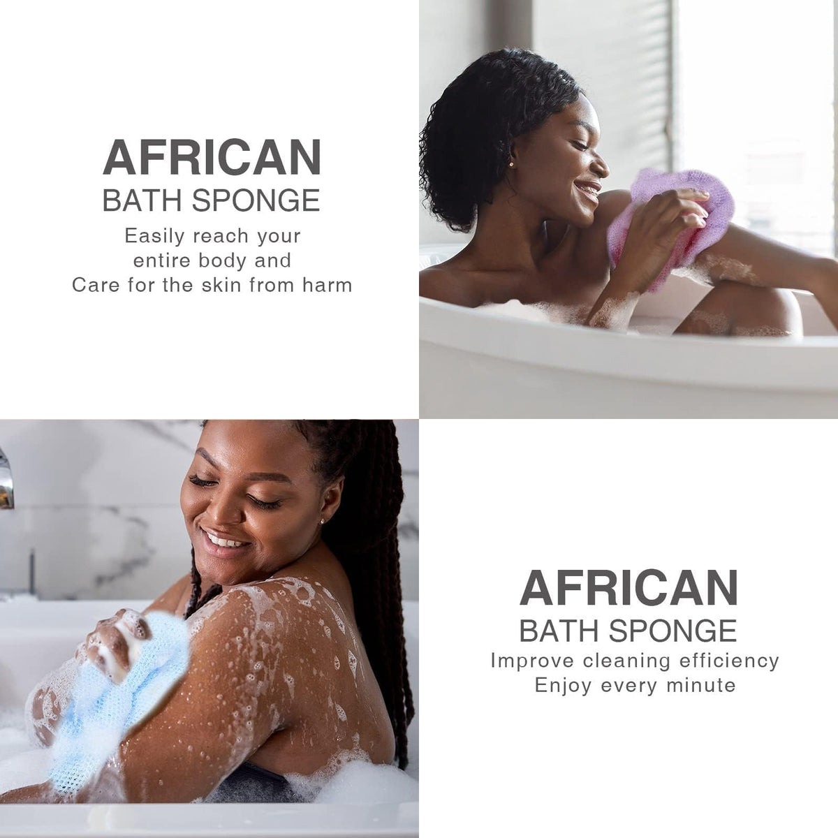 UJFQBH 3 Pack African Net Sponge, African Exfoliating Net Bath Sponge Long Net Bath Sponge Exfoliating Shower Body Scrubber Back Scrubber Skin Smoother,Great for Daily Use (Pink,Yellow,Purple)