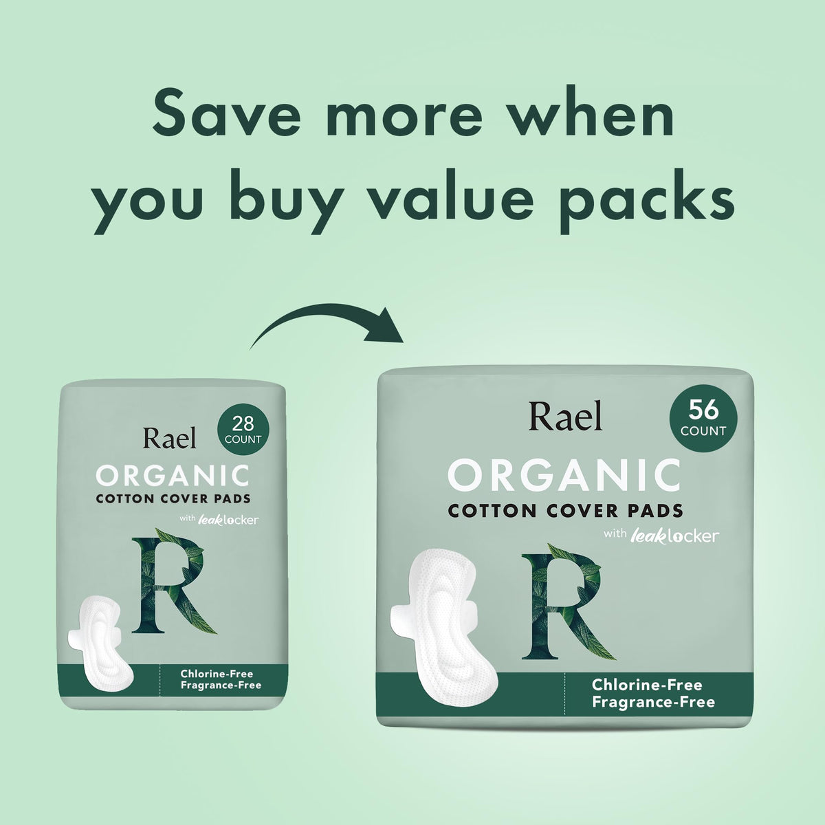 Rael Organic Cotton Cover Sanitary Pads for Women Moderate (Regular, 56 Ct)