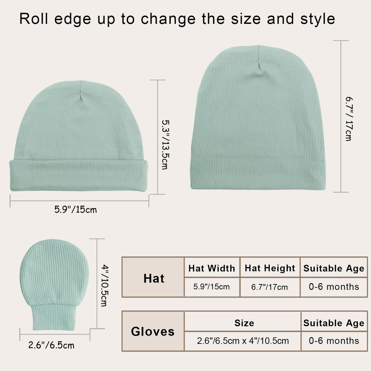 BQUBO Baby Hats and Mittens Infant Cotton Beanie Gloves No Scratch Set Newborn Hospital Hat for Boys Girls
