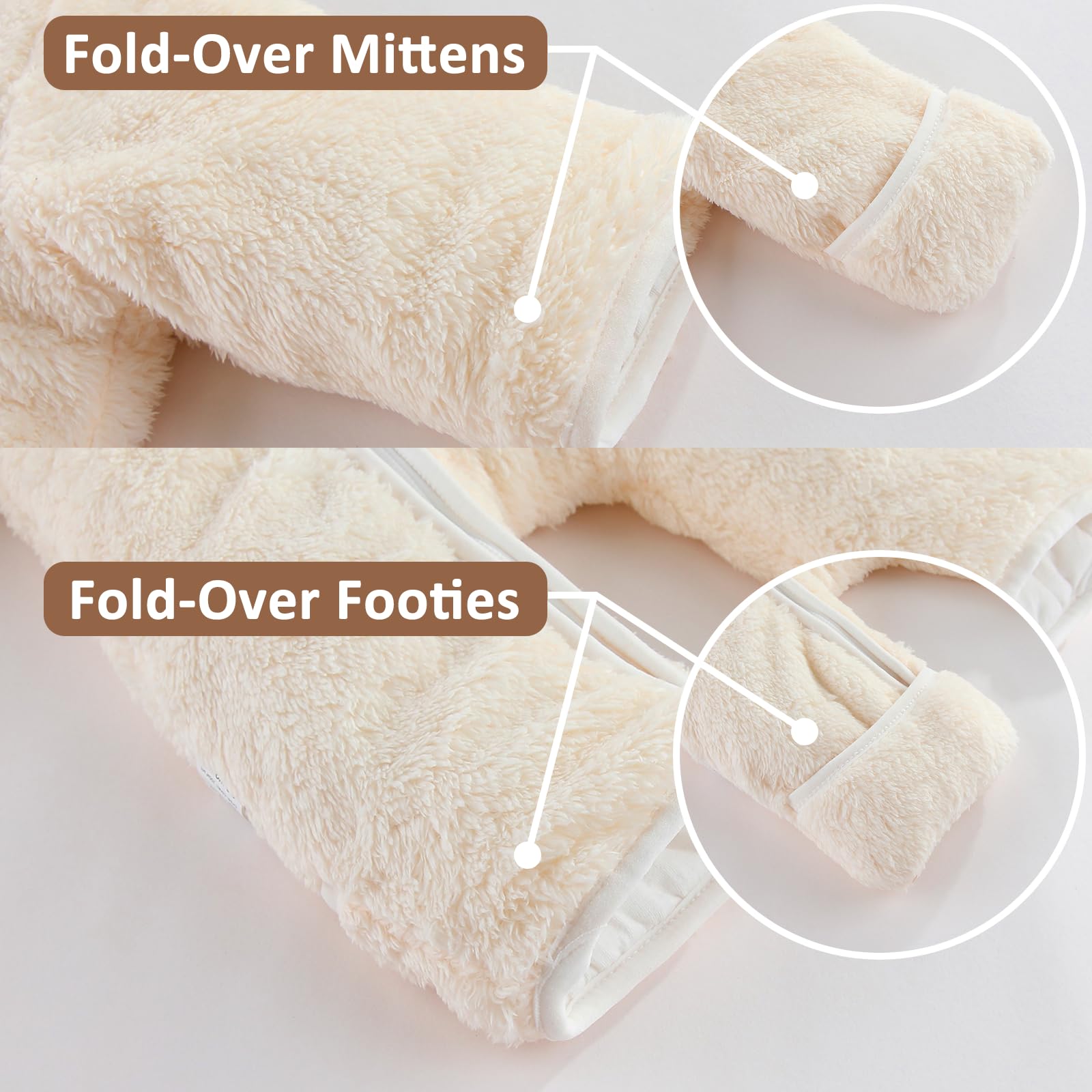 AiWMGL Newborn Baby Bear Outfit With Fold-Over Mittens and Footies Girls Boys Winter Fleece Clothes Hooded Romper Snowsuit