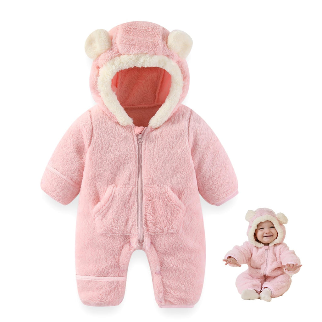 AiWMGL Newborn Baby Bear Outfit Suit With Fold-Over Mittens Footies Girls Boys Winter Fleece Clothes Hooded Romper Snowsuit