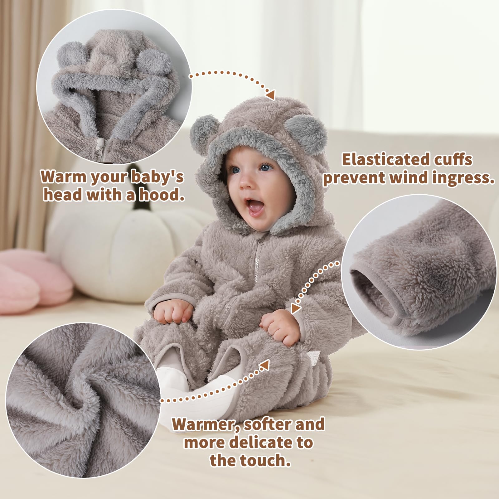 AiWMGL Newborn Baby Bear Outfit Suit With Fold-Over Mittens Footies Girls Boys Winter Fleece Clothes Hooded Romper Snowsuit