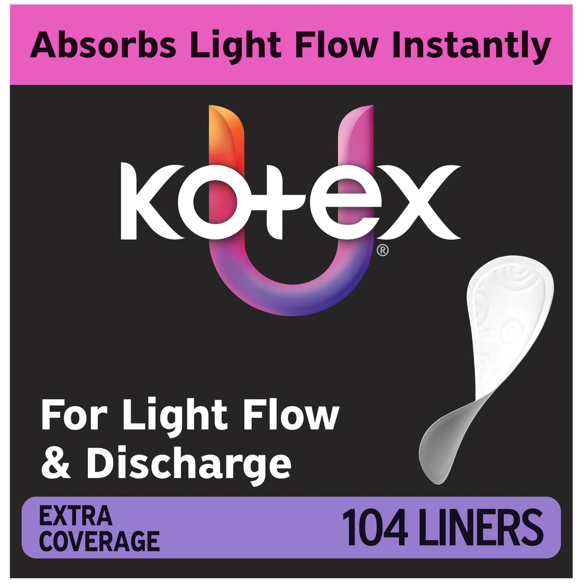 Kotex Wrapped Liners, Light Absorbency, Regular Coverage, 100 Count