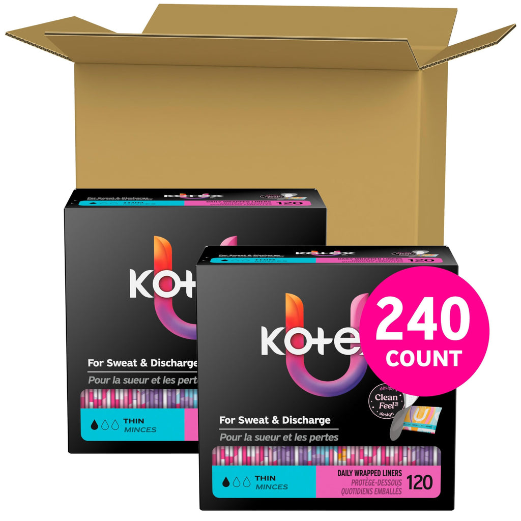 Kotex Wrapped Liners, Light Absorbency, Regular Coverage, 100 Count