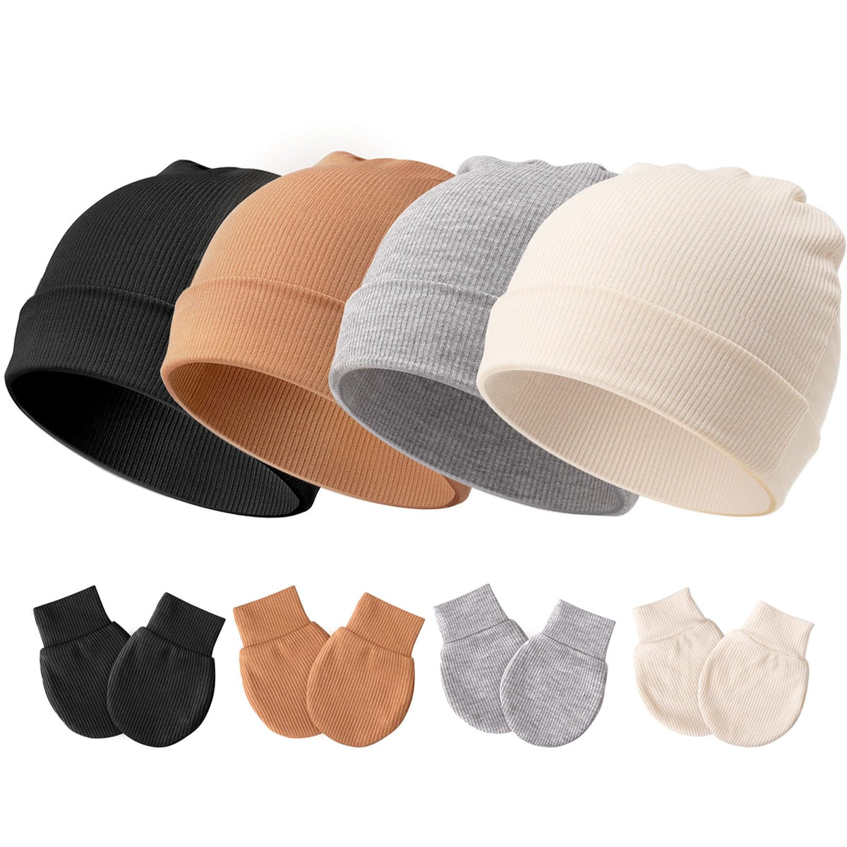 BQUBO Baby Hats and Mittens Infant Cotton Beanie Gloves No Scratch Set Newborn Hospital Hat for Boys Girls