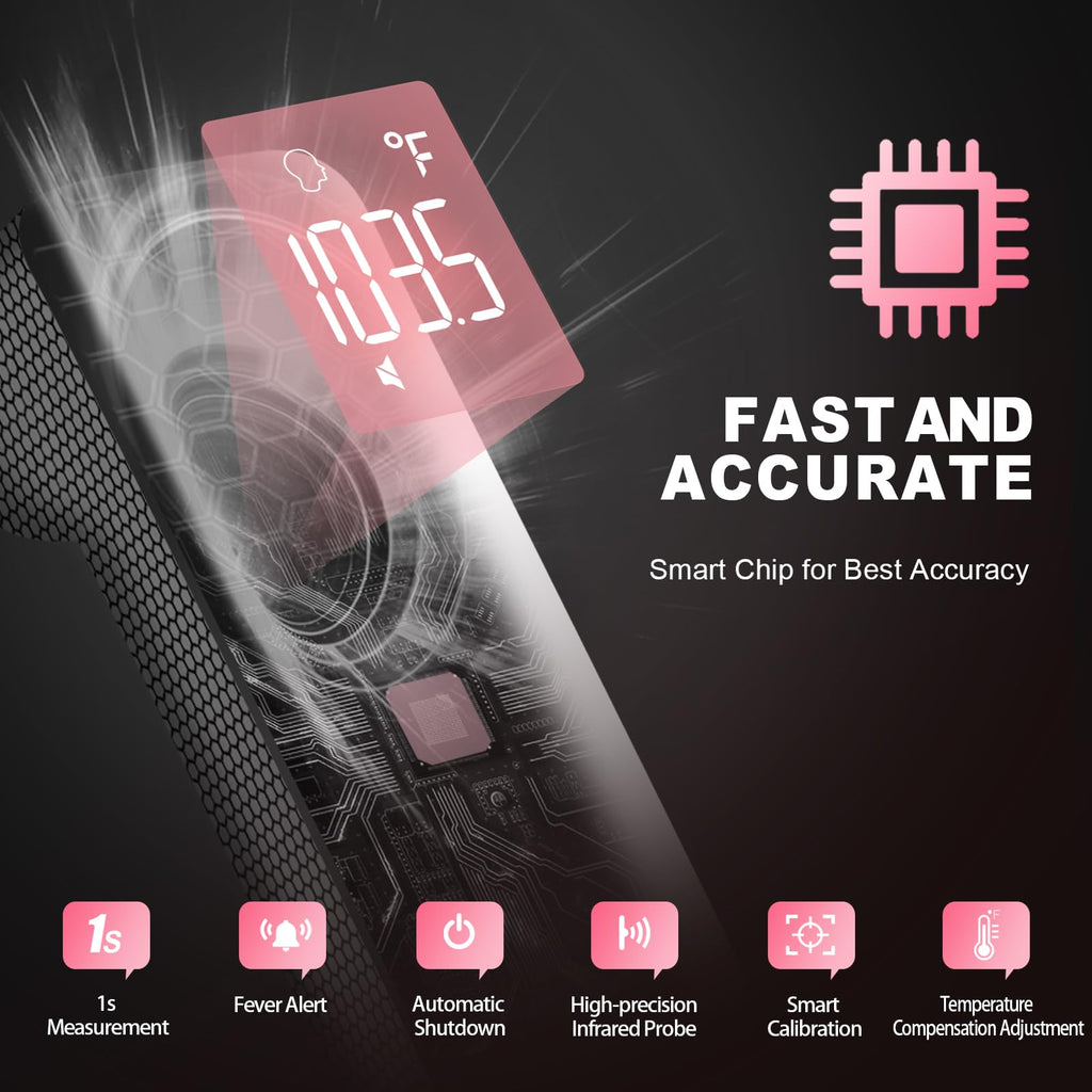No-Touch Thermometer for Adults, Kids, Babies, 1-Sec Fast Accurate (Black)