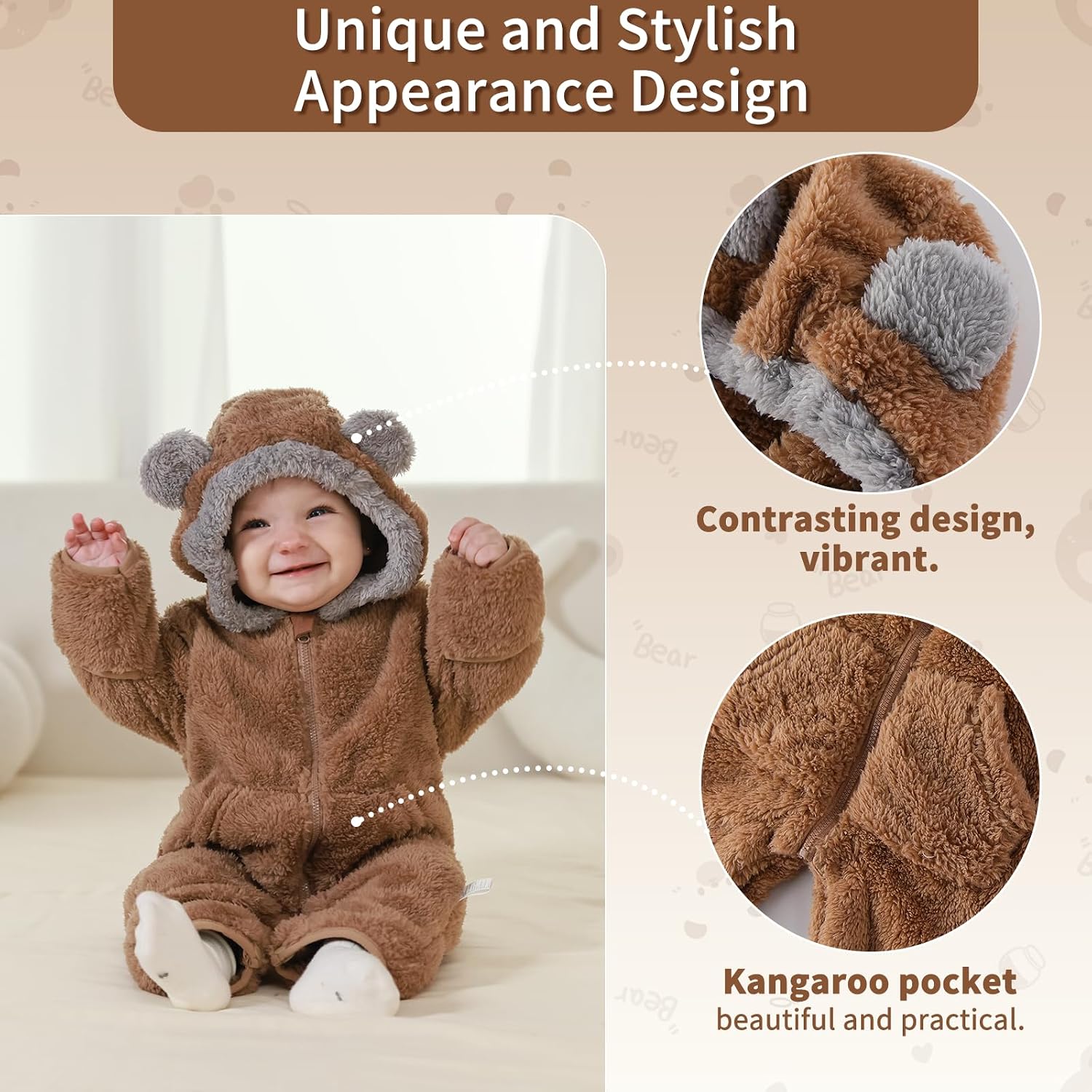 AiWMGL Newborn Baby Bear Outfit Suit With Fold-Over Mittens Footies Girls Boys Winter Fleece Clothes Hooded Romper Snowsuit