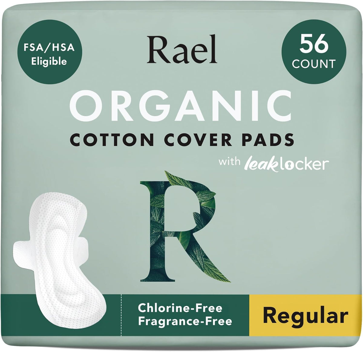 Rael Organic Cotton Cover Sanitary Pads for Women Moderate (Regular, 56 Ct)