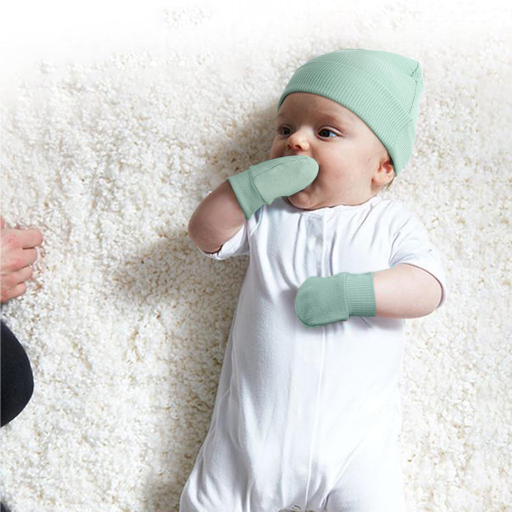 BQUBO Baby Hats and Mittens Infant Cotton Beanie Gloves No Scratch Set Newborn Hospital Hat for Boys Girls