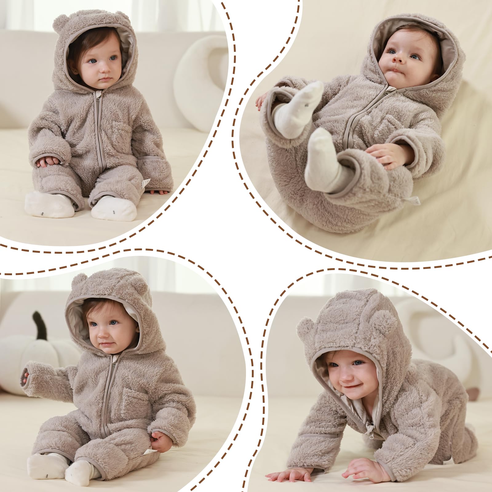AiWMGL Newborn Baby Bear Outfit With Fold-Over Mittens and Footies Girls Boys Winter Fleece Clothes Hooded Romper Snowsuit