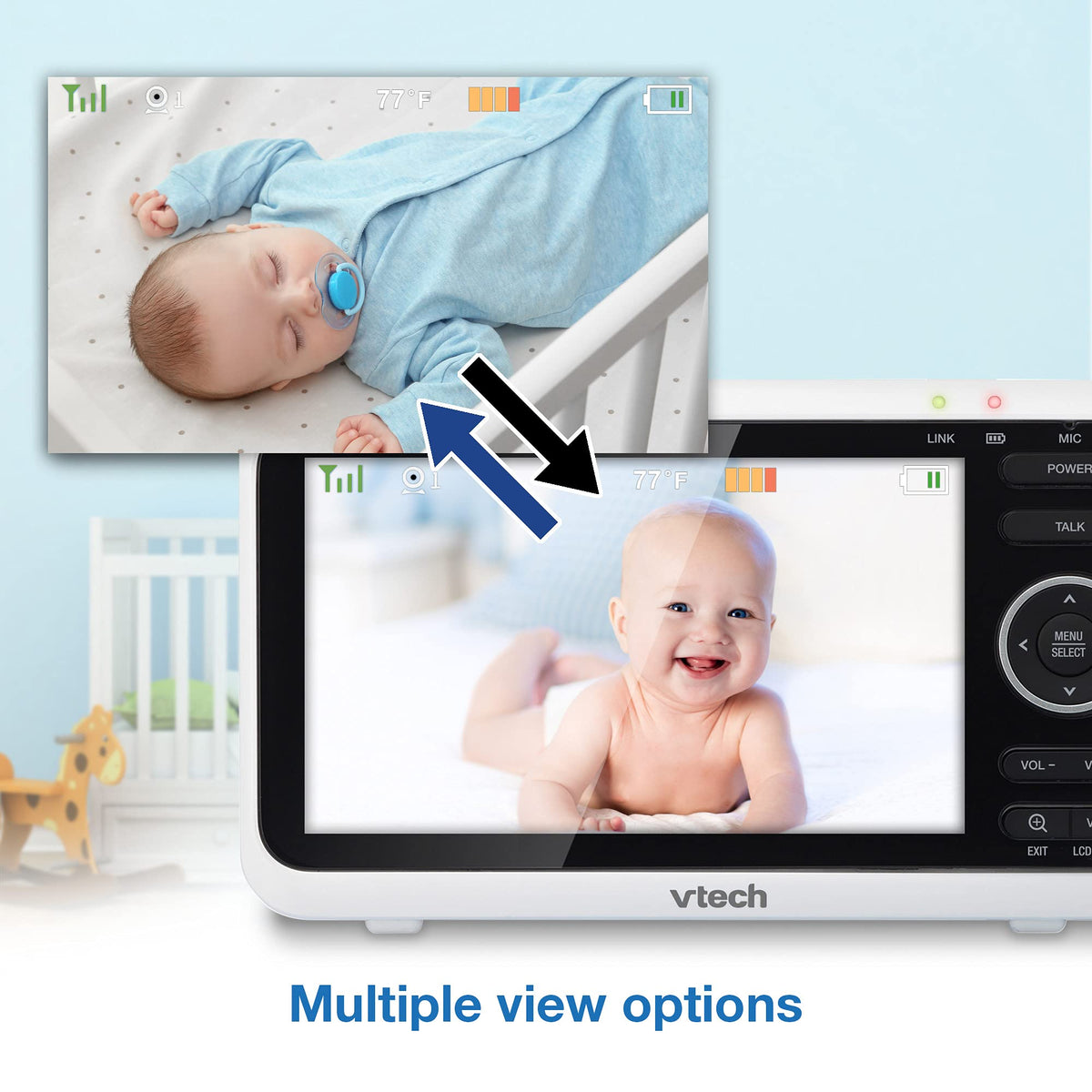 VTech Baby Monitor No WiFi – 19Hr Video Battery, 1000ft Range, Night Vision, Two-Way Talk, Temperature Sensor, Sound-Activated Screen, Lullabies | VM819
