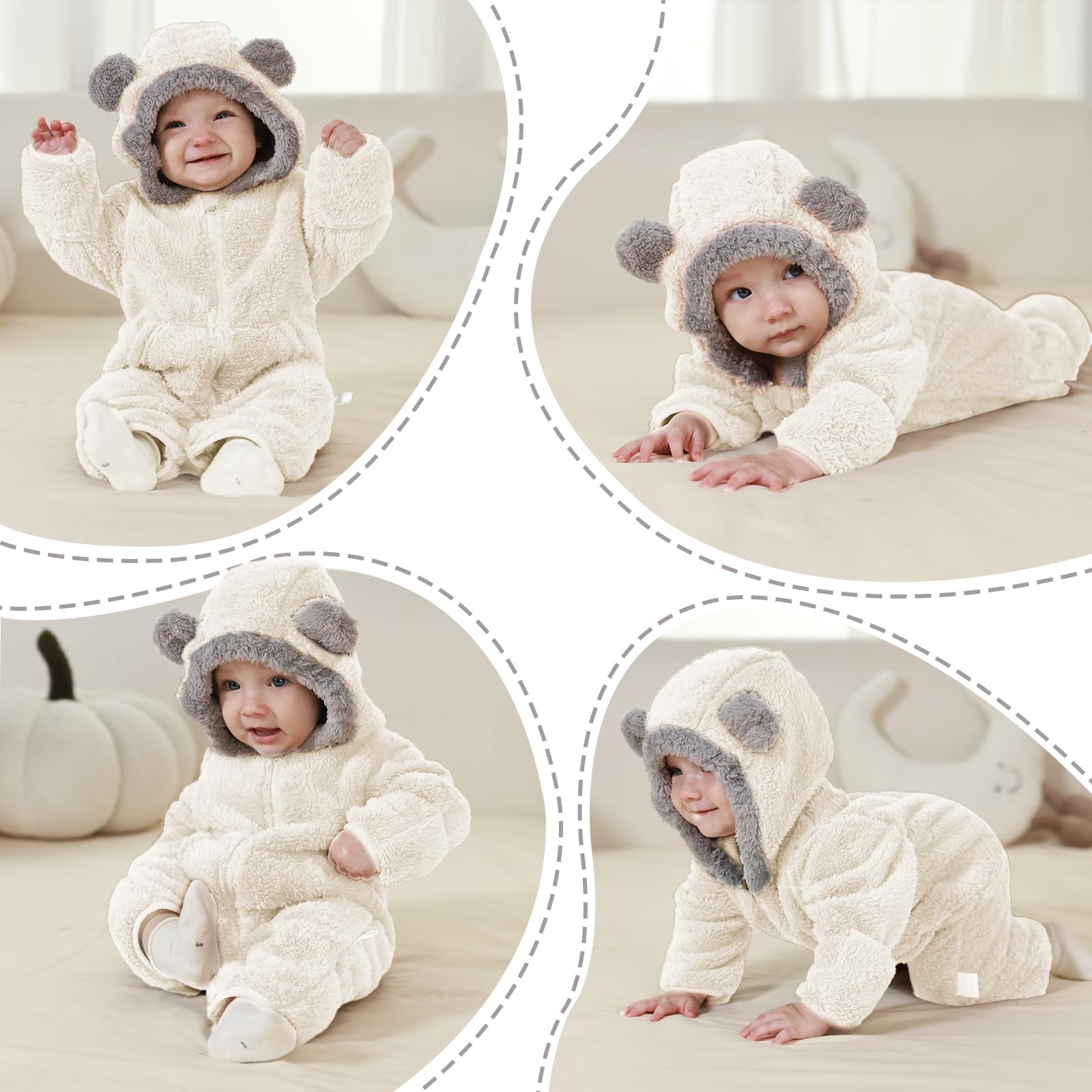 AiWMGL Newborn Baby Bear Outfit Suit With Fold-Over Mittens Footies Girls Boys Winter Fleece Clothes Hooded Romper Snowsuit