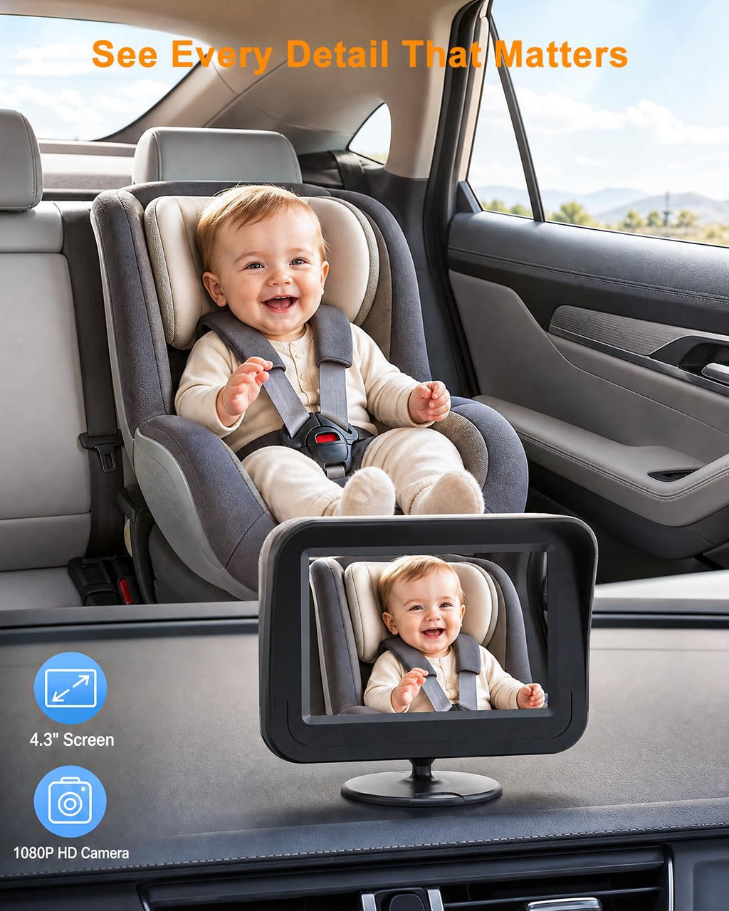 Baby Car Camera, 1080P Wired Car Baby Camera, Baby Monitor for Car