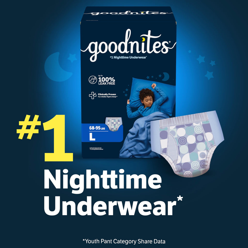 Goodnites Boys' Nighttime Bedwetting Underwear, Size Extra Small (28-43 lbs), 44 Ct (2 Packs of 22), Packaging May Vary