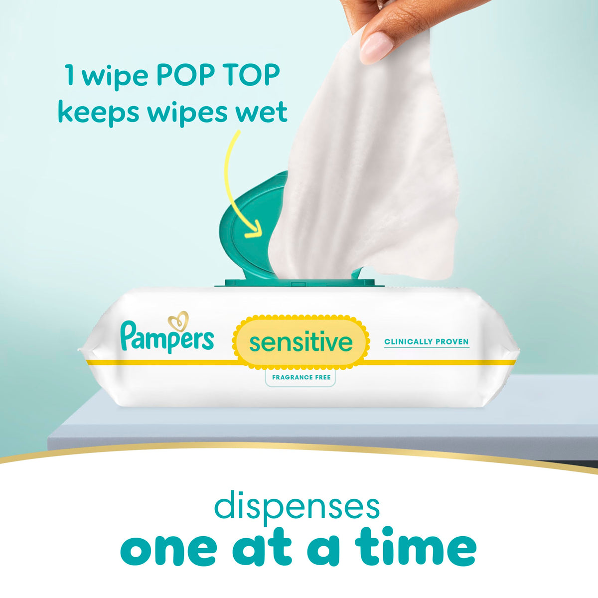 Pampers Sensitive Baby Wipes, Clinically Proven, Fragrance Free, Unscented, Water Based, Hypoallergenic, Multi-Use, Hand Wipes 504 Wipes Total (6X Flip-Top Packs) [Packaging May Vary]