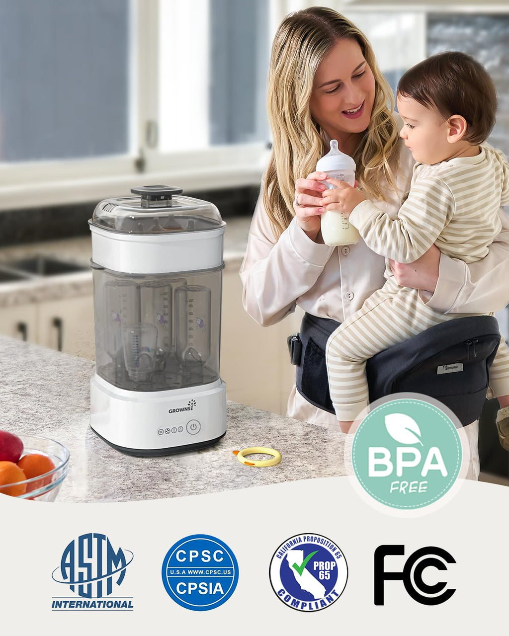 Grownsy Compact Baby Bottle Sterilizer and Dryer with Fast Sanitization