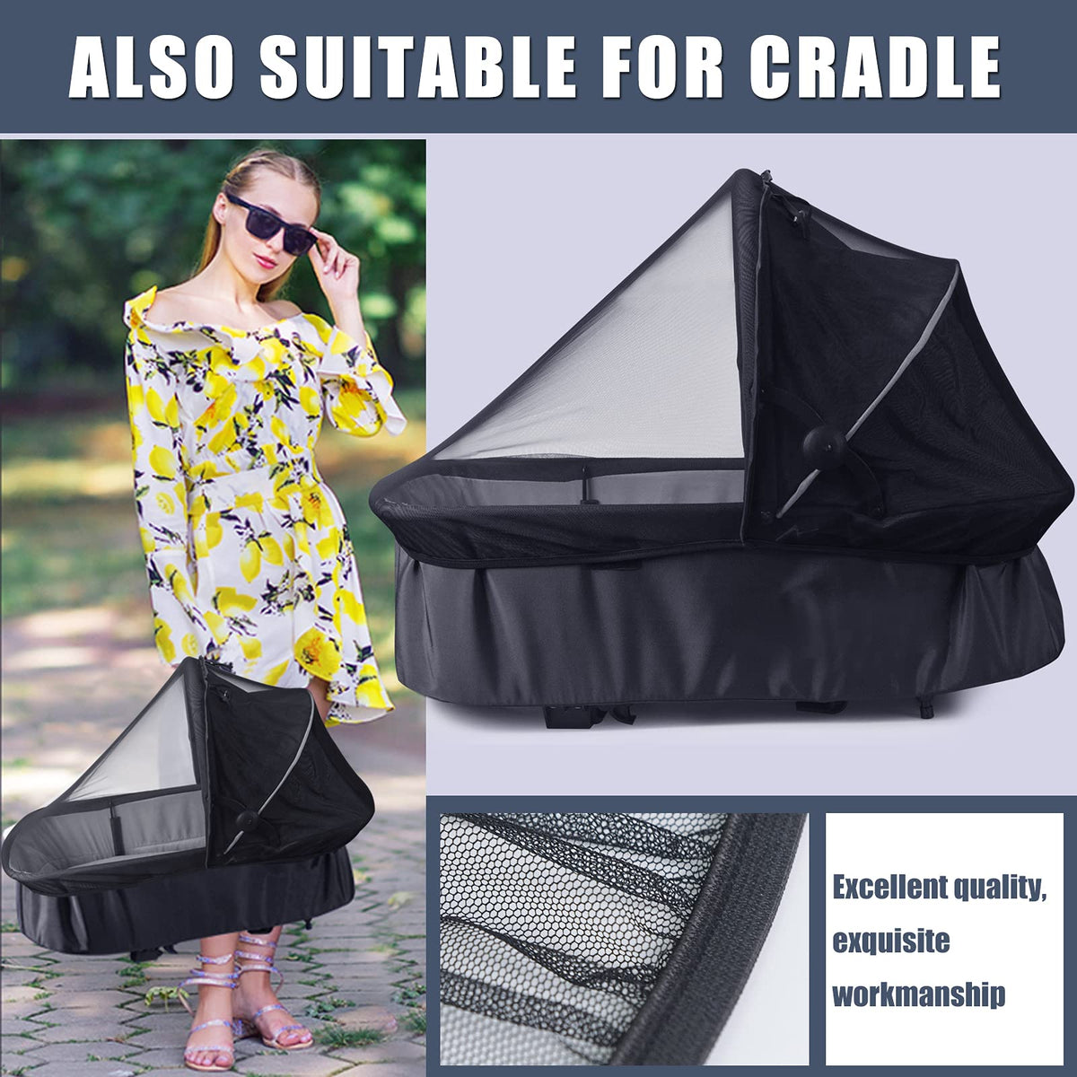 Sysmie Baby Mosquito Net for Infant Car Seat and Doona Stroller, White