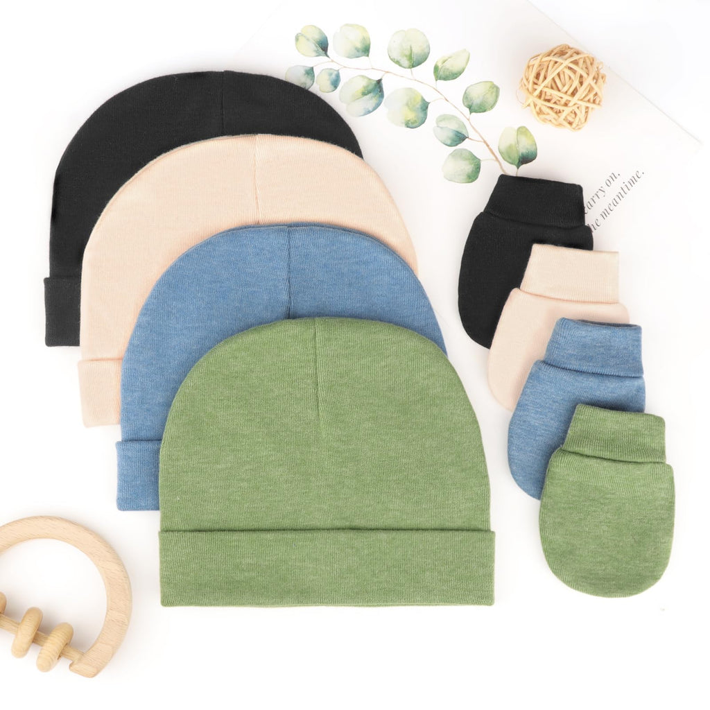 BQUBO Baby Hats and Mittens Infant Cotton Beanie Gloves No Scratch Set Newborn Hospital Hat for Boys Girls