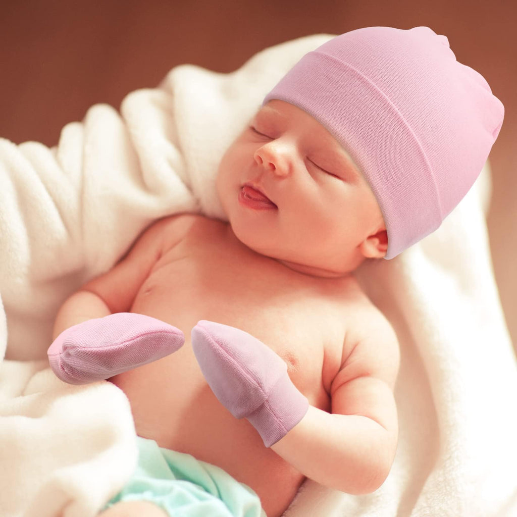 BQUBO Baby Hats and Mittens Infant Cotton Beanie Gloves No Scratch Set Newborn Hospital Hat for Boys Girls