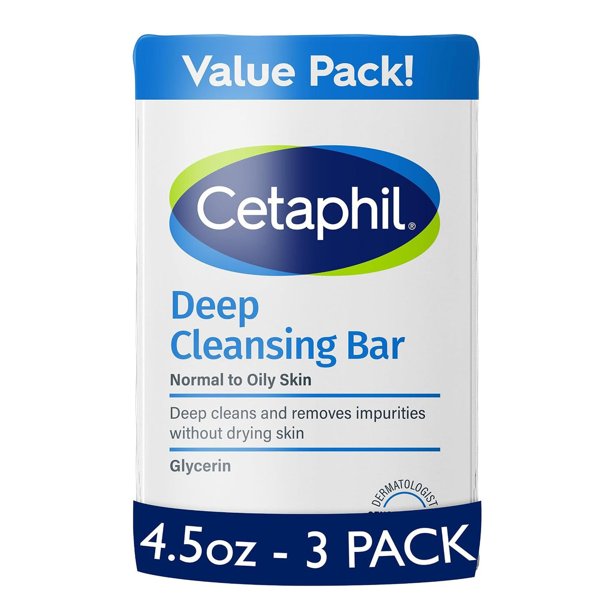 Cetaphil Deep Cleansing Face & Body Bar Soap, Sensitive Skin Care, 3ct
