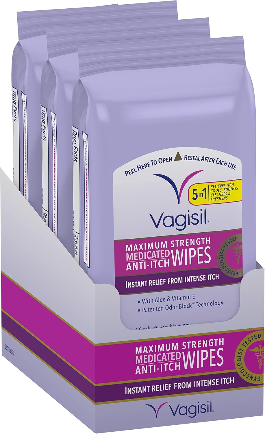VAGISIL Anti-Itch Medicated Feminine Wipes, Max Strength, 20 Wipes (1 Pack)