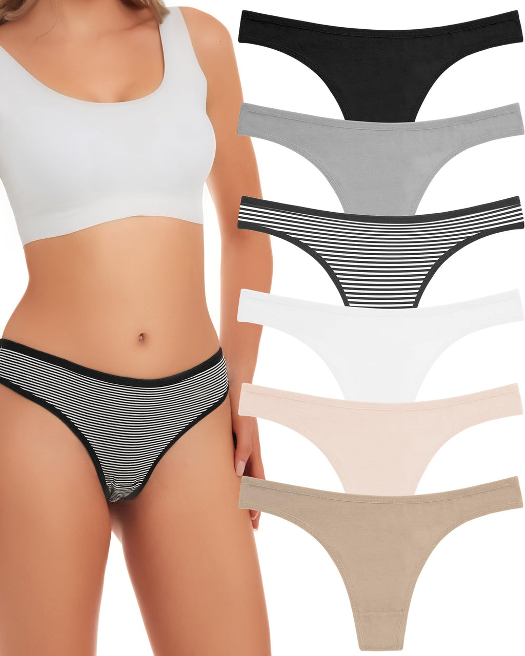 ANZERMIX Women's Breathable Cotton Thong Panties Pack of 6