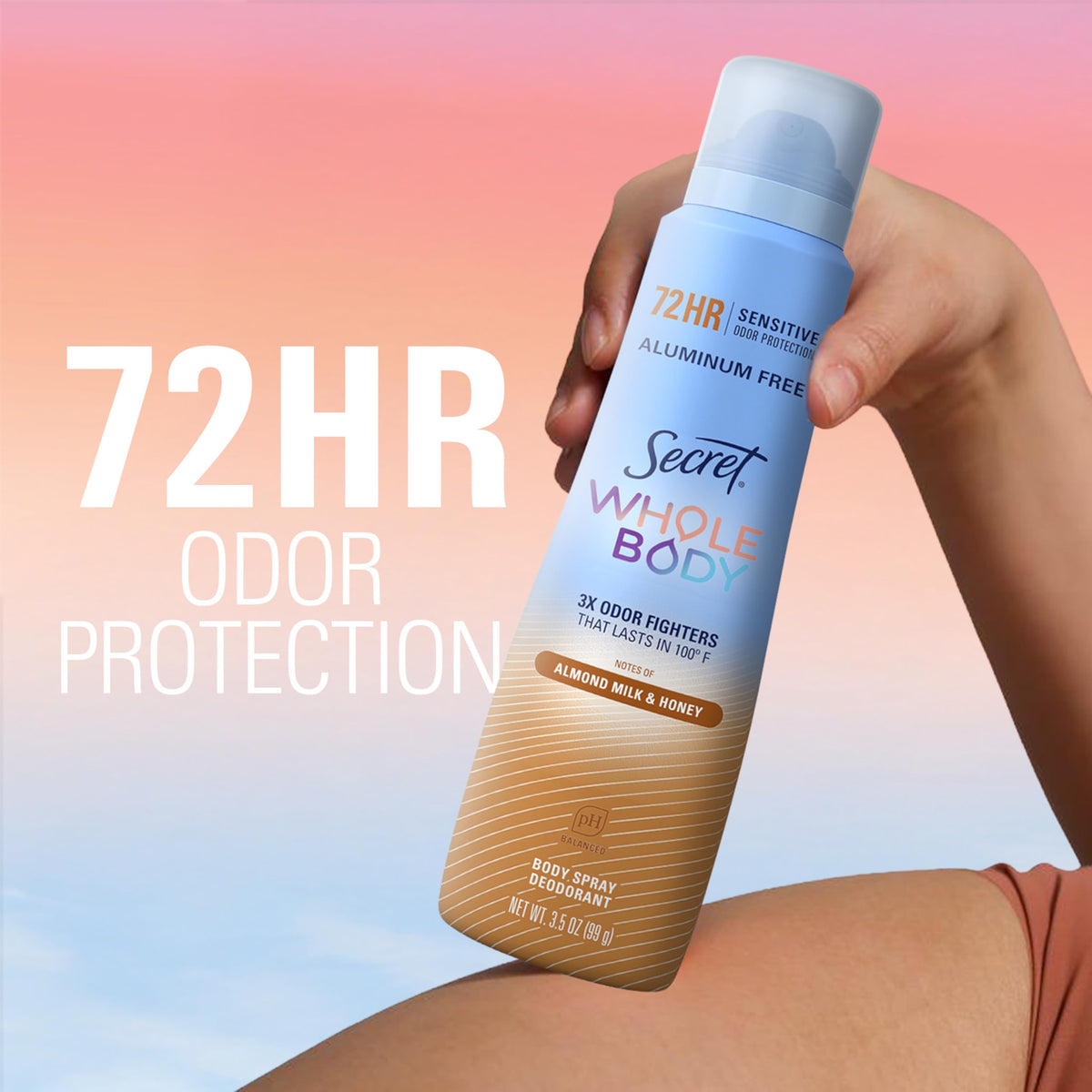 Secret Aluminum Free Whole Body Deodorant Spray for Women, 72hr Sensitive Freshness & Odor Defense, PH Balanced, Invisible Protection, Safe to Use Everywhere, Peach & Vanilla Blossom Scent, 3.5 oz