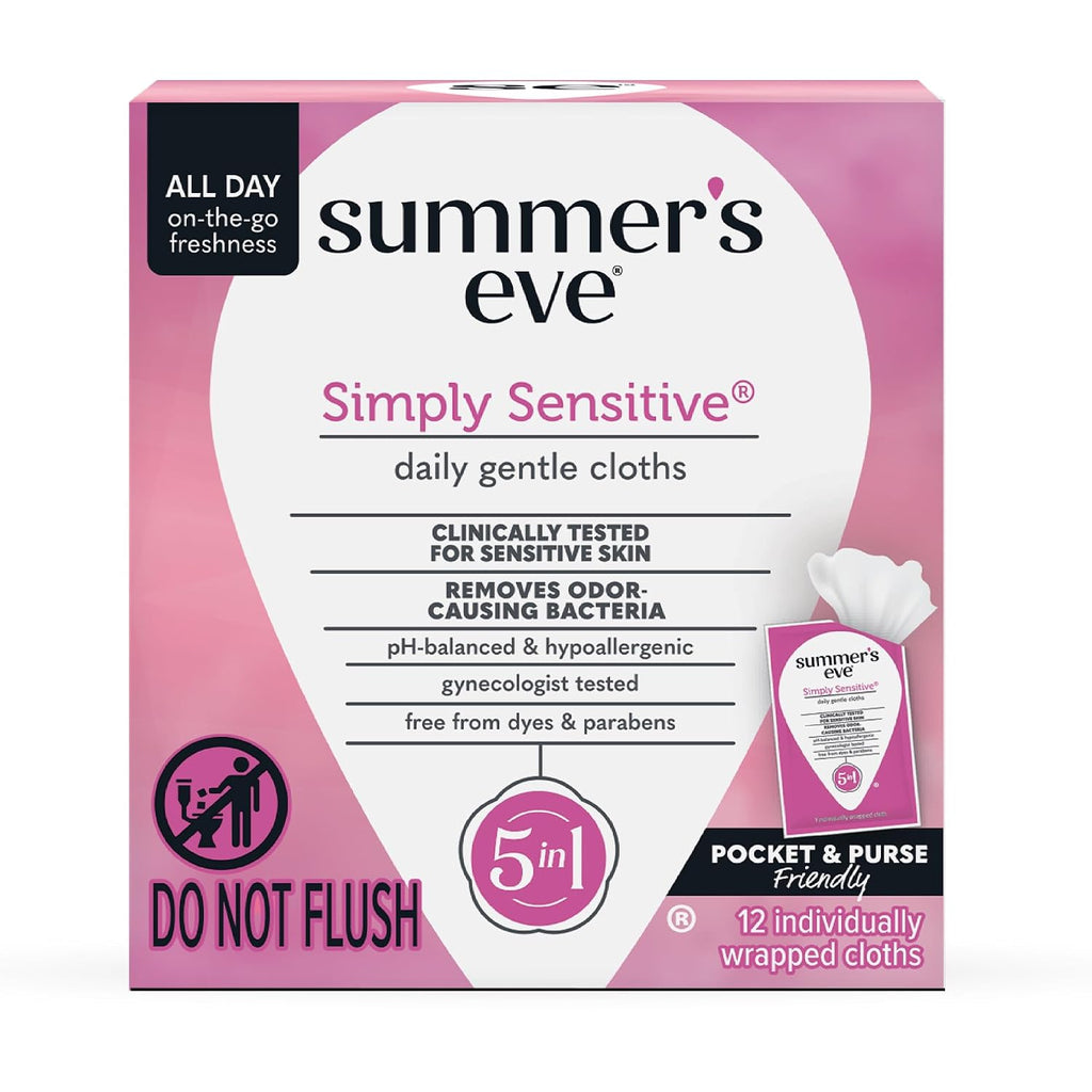 Summer's Eve Gentle Feminine Wipes, Simply Sensitive, 12 Count