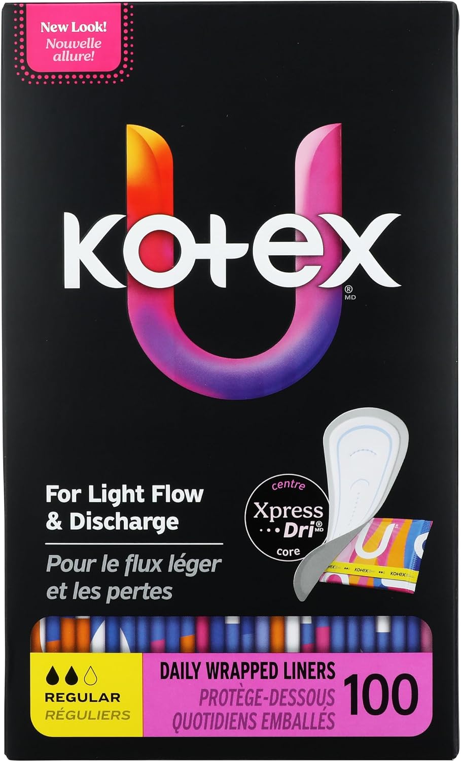 Kotex Wrapped Liners, Light Absorbency, Regular Coverage, 100 Count