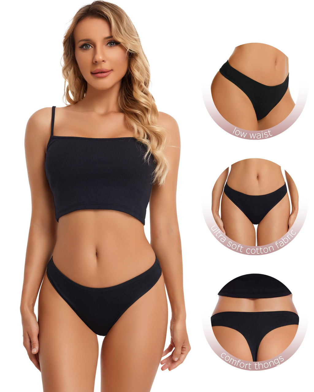 ANZERMIX Women's Breathable Cotton Thong Panties Pack of 6
