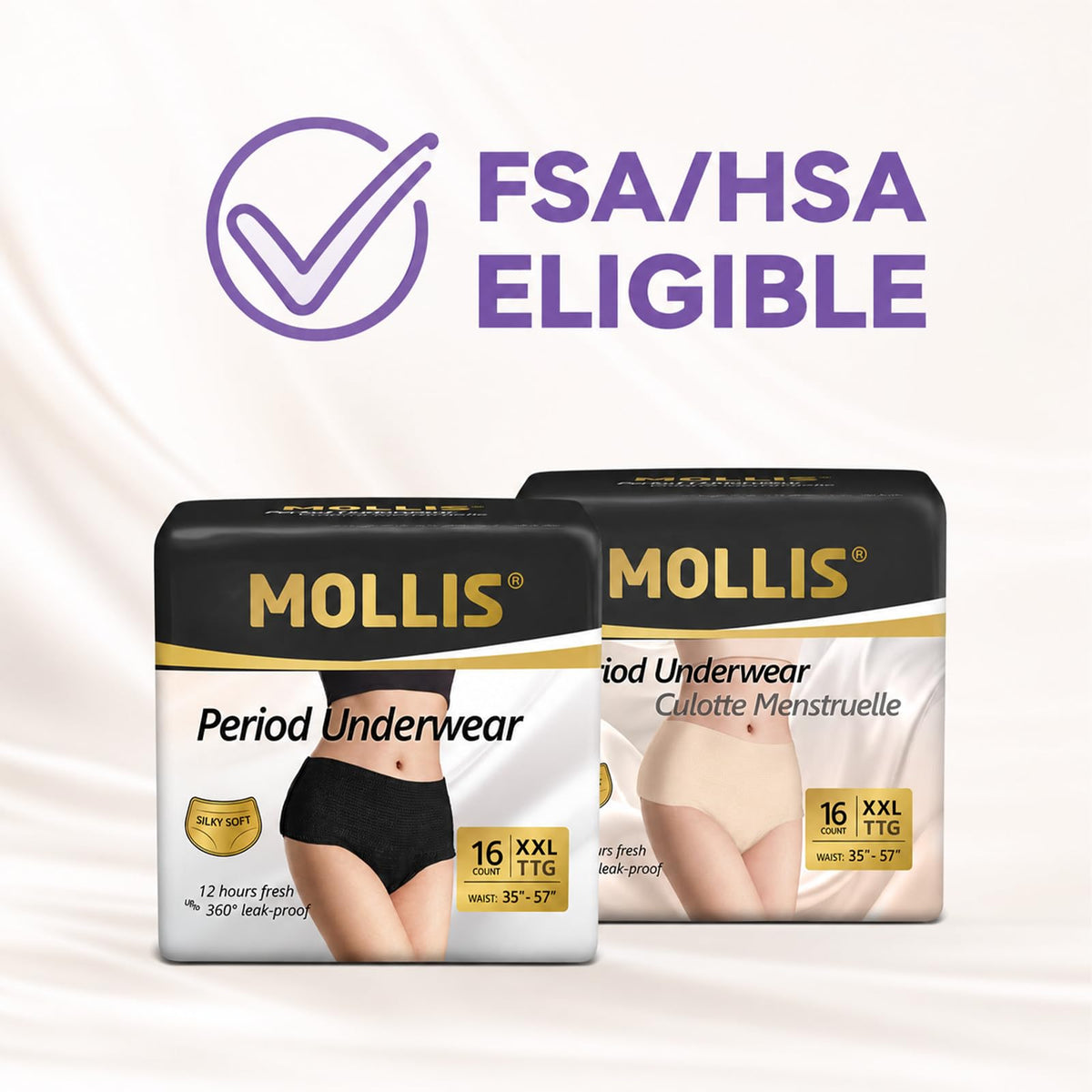 MOLLIS Disposable Period Underwear, Postpartum Panties, L/XL, Black, 8Ct