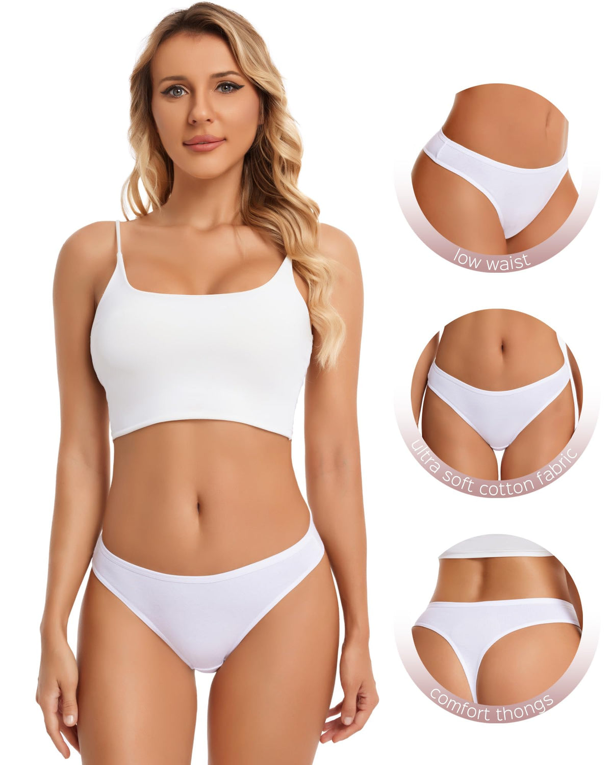 ANZERMIX Women's Breathable Cotton Thong Panties Pack of 6