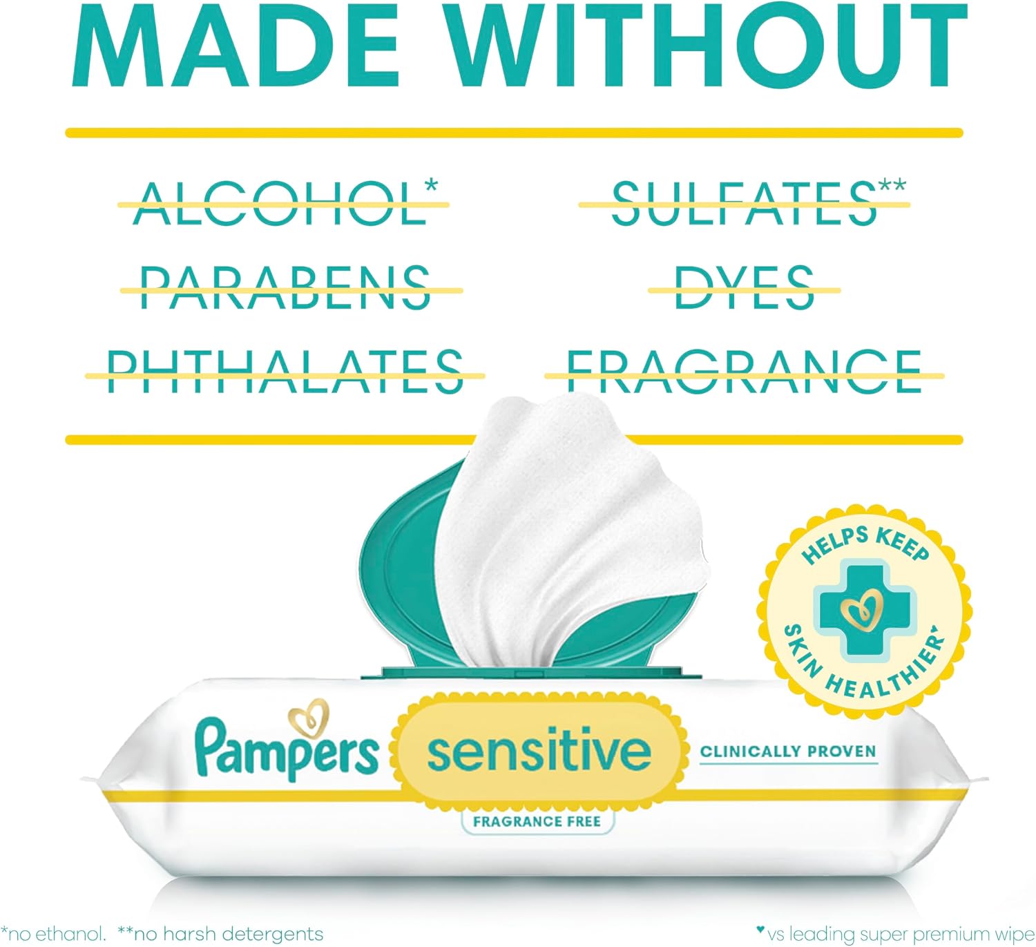 Pampers Sensitive Baby Wipes, Clinically Proven, Fragrance Free, Unscented, Water Based, Hypoallergenic, Multi-Use, Hand Wipes 504 Wipes Total (6X Flip-Top Packs) [Packaging May Vary]