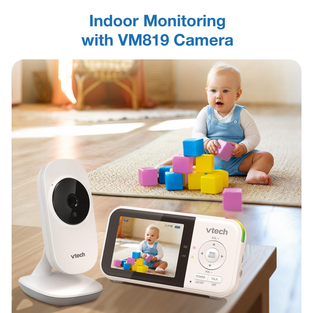 VTech Baby Monitor No WiFi – 19Hr Video Battery, 1000ft Range, Night Vision, Two-Way Talk, Temperature Sensor, Sound-Activated Screen, Lullabies | VM819