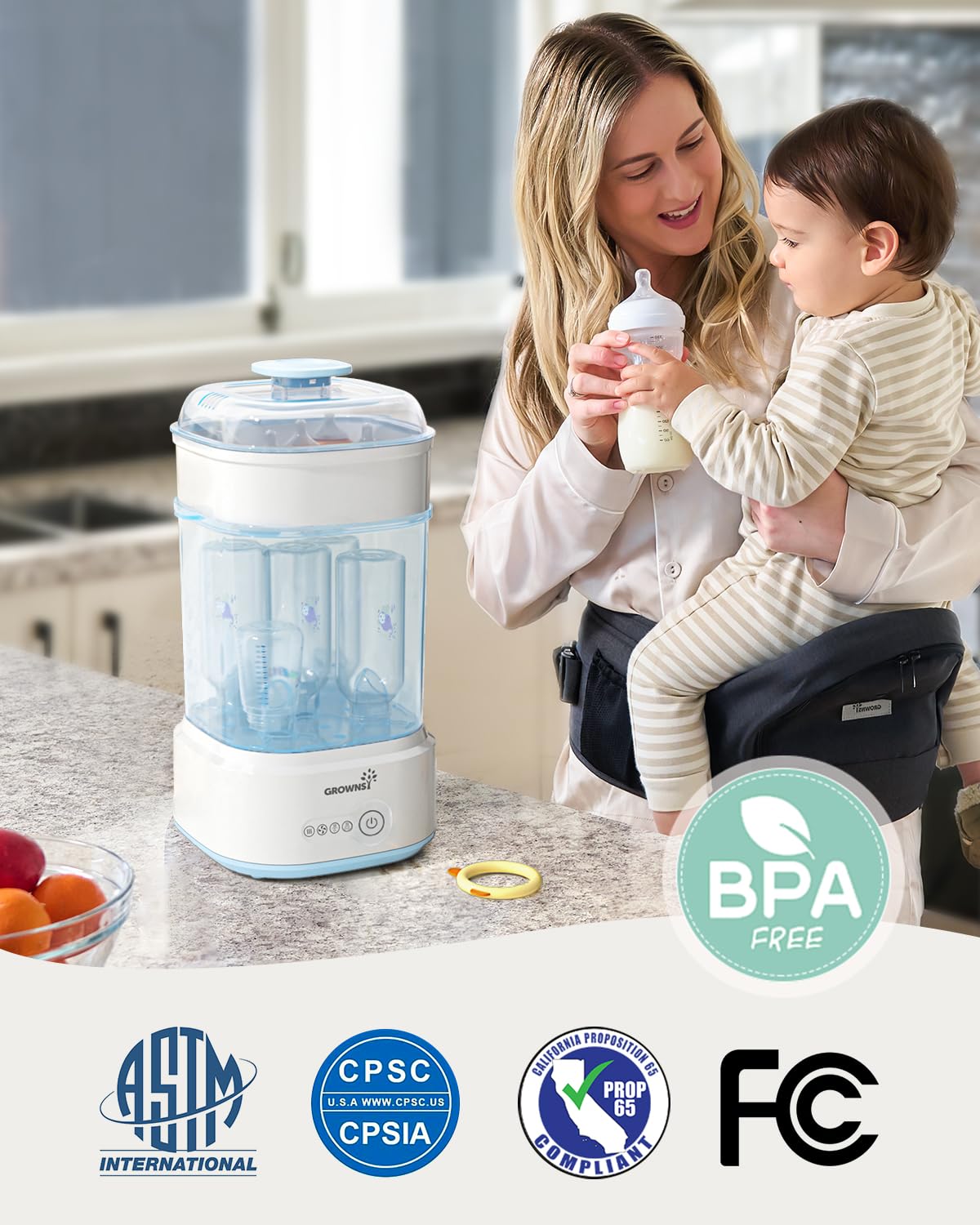 Grownsy Compact Baby Bottle Sterilizer and Dryer with Fast Sanitization