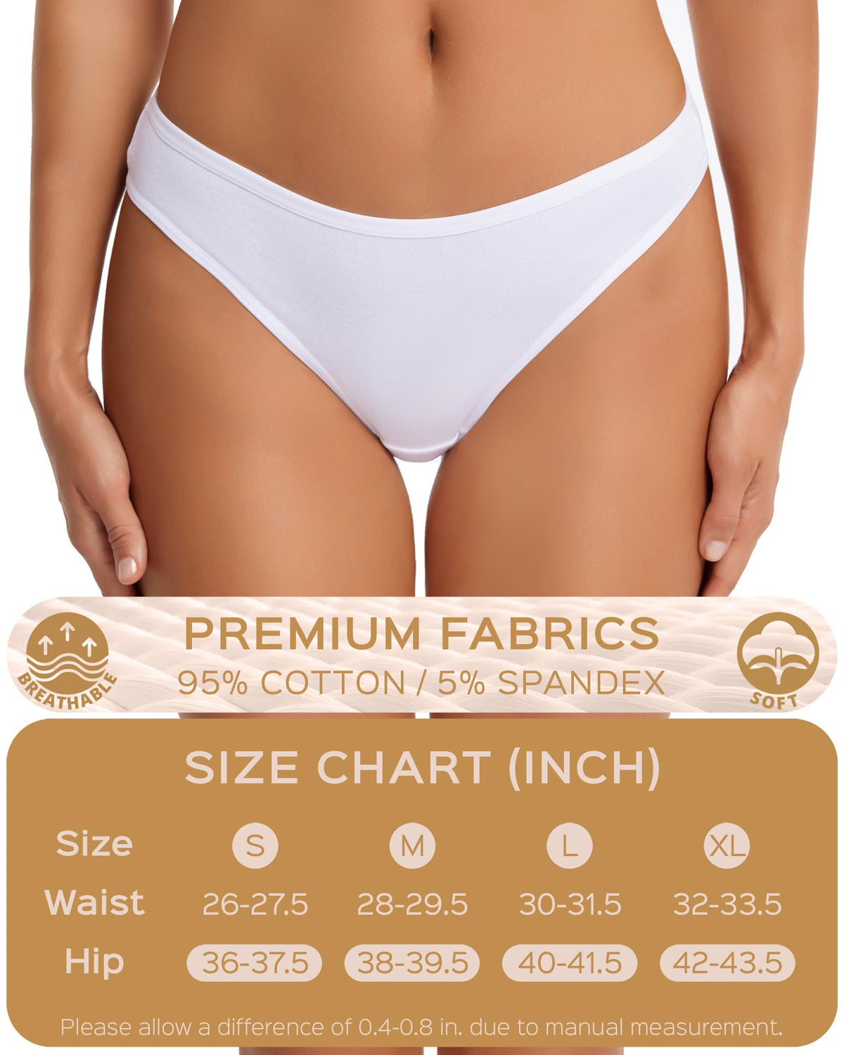 ANZERMIX Women's Breathable Cotton Thong Panties Pack of 6