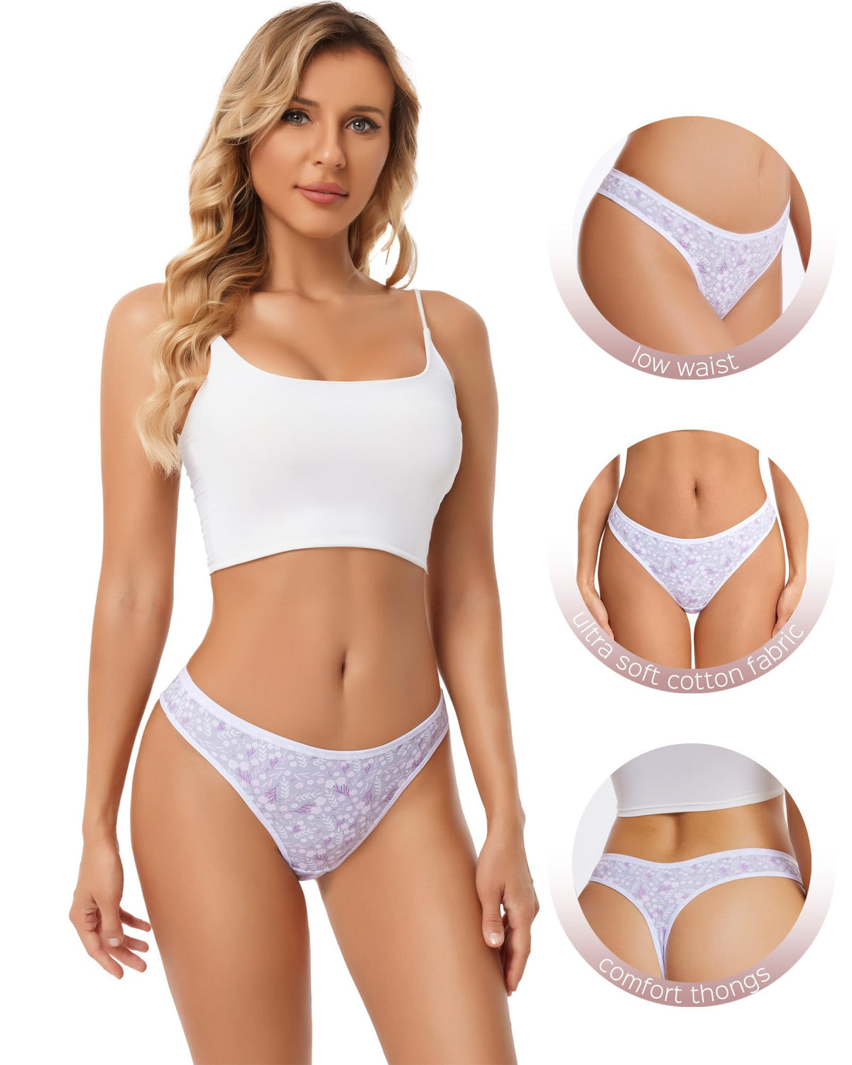 ANZERMIX Women's Breathable Cotton Thong Panties Pack of 6