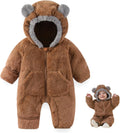 AiWMGL Newborn Baby Bear Outfit Suit With Fold-Over Mittens Footies Girls Boys Winter Fleece Clothes Hooded Romper Snowsuit