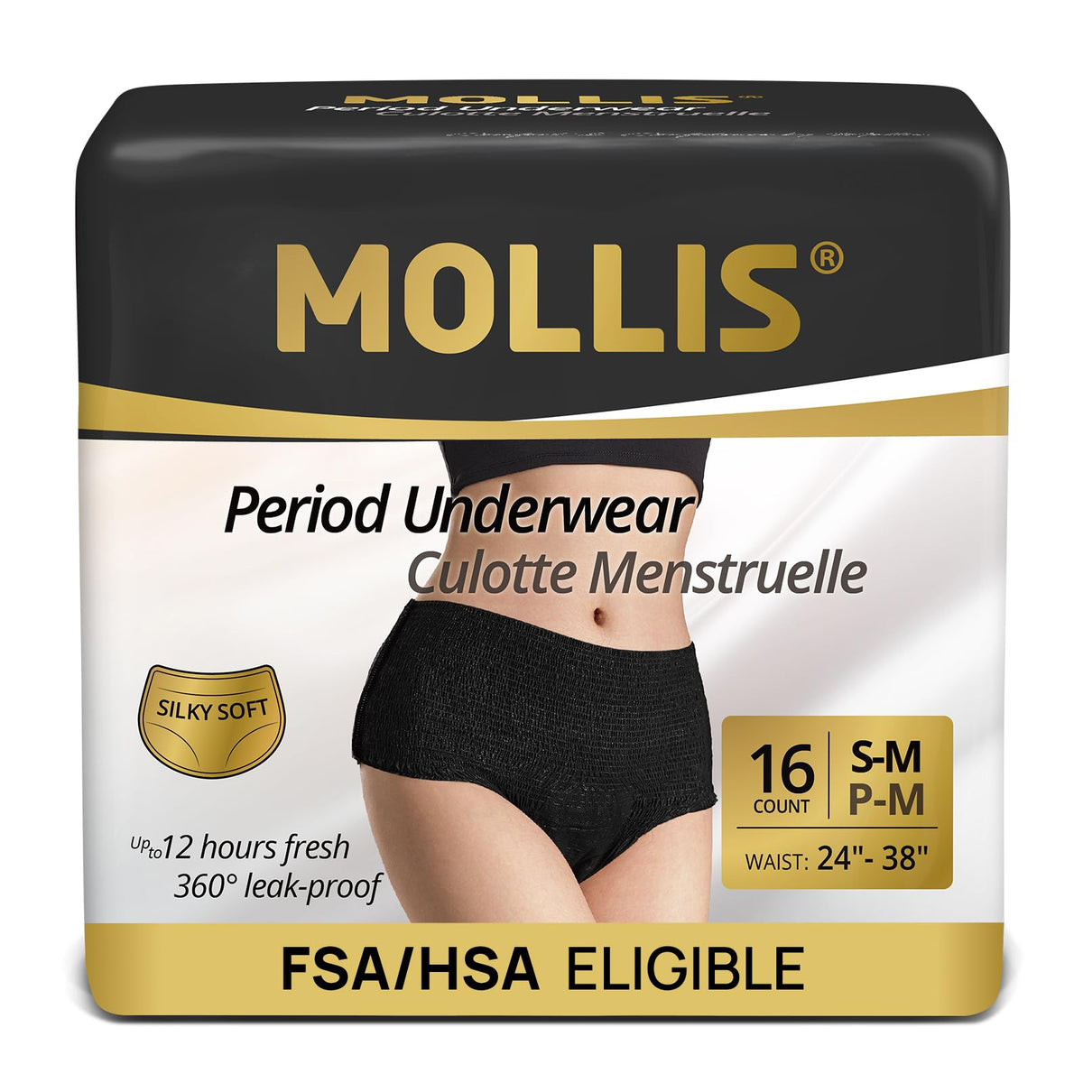 MOLLIS Disposable Period Underwear, Postpartum Panties, L/XL, Black, 8Ct