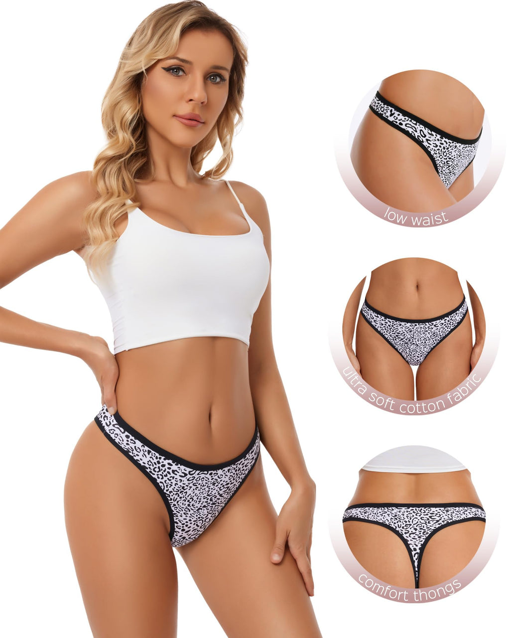 ANZERMIX Women's Breathable Cotton Thong Panties Pack of 6