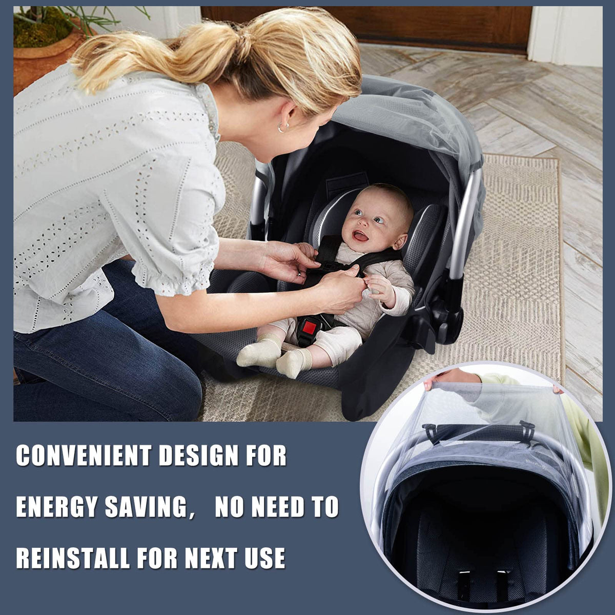 Sysmie Baby Mosquito Net for Infant Car Seat and Doona Stroller, White