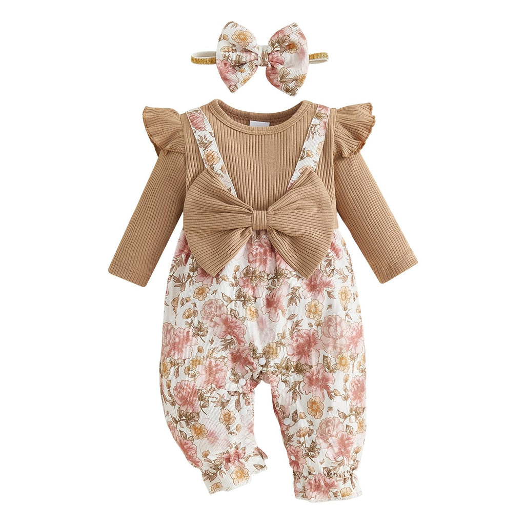 YINGISFITM Newborn Baby Girl Clothes Floral Romper Fack Two Piece Jumpsuit